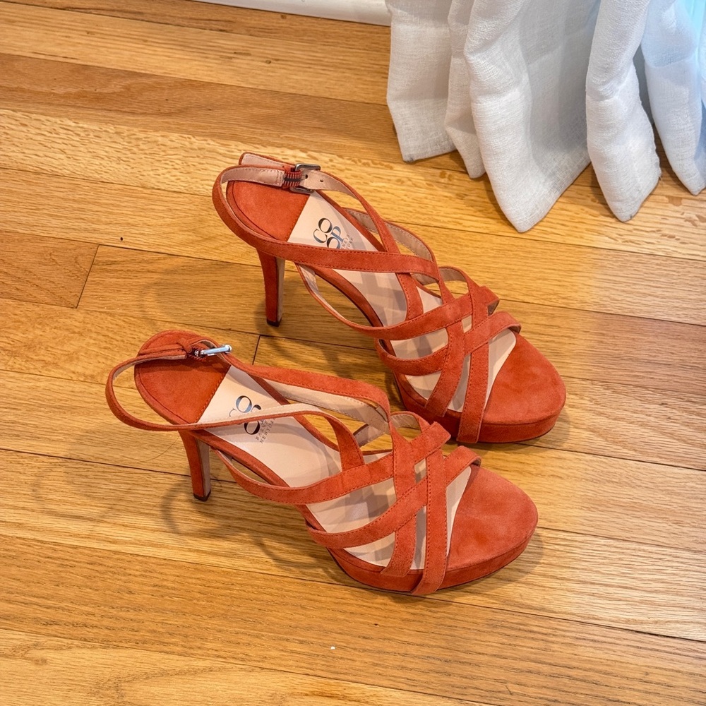 Barneys New York CO-OP Orange Strappy Heels‎ .